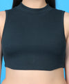 T.T. Women|Ribbed Crop Top|Sleeveless High Neck Slim Fit Aesthetic Streetwear Top|Stretchable Cotton Fabric|Tshirt|Top||Dark Green