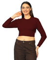 T.T. Women|Stylish Crop Top|Ribbed Slim Fit Full Sleeve Round Neck Trendy Casual Wear Top|Stretchable Cotton Fabric|Tshirt|Top||Maroon