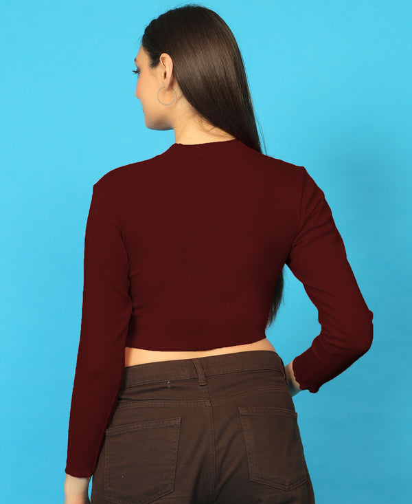 T.T. Women|Stylish Crop Top|Ribbed Slim Fit Full Sleeve Round Neck Trendy Casual Wear Top|Stretchable Cotton Fabric|Tshirt|Top||Maroon