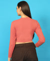 T.T. Women|Stylish Crop Top|Ribbed Slim Fit Full Sleeve Round Neck Trendy Casual Wear Top|Stretchable Cotton Fabric|Tshirt|Top||Light Pink