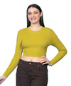 T.T. Women|Stylish Crop Top|Ribbed Slim Fit Full Sleeve Round Neck Trendy Casual Wear Top|Stretchable Cotton Fabric|Tshirt|Top||Light Green