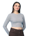T.T. Women|Stylish Crop Top|Ribbed Slim Fit Full Sleeve Round Neck Trendy Casual Wear Top|Stretchable Cotton Fabric|Tshirt|Top||Grey Melange