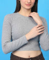 T.T. Women|Stylish Crop Top|Ribbed Slim Fit Full Sleeve Round Neck Trendy Casual Wear Top|Stretchable Cotton Fabric|Tshirt|Top||Grey Melange