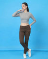 T.T. Women|Stylish Crop Top|Ribbed Slim Fit Full Sleeve Round Neck Trendy Casual Wear Top|Stretchable Cotton Fabric|Tshirt|Top||Grey Melange