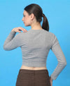 T.T. Women|Stylish Crop Top|Ribbed Slim Fit Full Sleeve Round Neck Trendy Casual Wear Top|Stretchable Cotton Fabric|Tshirt|Top||Grey Melange