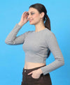 T.T. Women|Stylish Crop Top|Ribbed Slim Fit Full Sleeve Round Neck Trendy Casual Wear Top|Stretchable Cotton Fabric|Tshirt|Top||Grey Melange