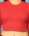 T.T. Women|Stylish Crop Top|Ribbed Slim Fit Full Sleeve Round Neck Trendy Casual Wear Top|Stretchable Cotton Fabric|Tshirt|Top||Red