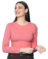 T.T. Women|Stylish Crop Top|Ribbed Slim Fit Full Sleeve Round Neck Trendy Casual Wear Top|Stretchable Cotton Fabric|Tshirt|Top||Pink