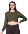 T.T. Women|Stylish Crop Top|Ribbed Slim Fit Full Sleeve Round Neck Trendy Casual Wear Top|Stretchable Cotton Fabric|Tshirt|Top||Olive