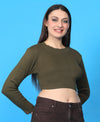 T.T. Women|Stylish Crop Top|Ribbed Slim Fit Full Sleeve Round Neck Trendy Casual Wear Top|Stretchable Cotton Fabric|Tshirt|Top||Olive