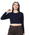 T.T. Women|Stylish Crop Top|Ribbed Slim Fit Full Sleeve Round Neck Trendy Casual Wear Top|Stretchable Cotton Fabric|Tshirt|Top||Navy