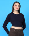 T.T. Women|Stylish Crop Top|Ribbed Slim Fit Full Sleeve Round Neck Trendy Casual Wear Top|Stretchable Cotton Fabric|Tshirt|Top||Navy