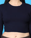 T.T. Women|Stylish Crop Top|Ribbed Slim Fit Full Sleeve Round Neck Trendy Casual Wear Top|Stretchable Cotton Fabric|Tshirt|Top||Navy