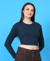T.T. Women|Stylish Crop Top|Ribbed Slim Fit Full Sleeve Round Neck Trendy Casual Wear Top|Stretchable Cotton Fabric|Tshirt|Top||Denim