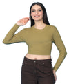 T.T. Women|Stylish Crop Top|Ribbed Slim Fit Full Sleeve Round Neck Trendy Casual Wear Top|Stretchable Cotton Fabric|Tshirt|Top||Dark Green