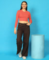 T.T. Women|Stylish Crop Top|Ribbed Slim Fit Full Sleeve Round Neck Trendy Casual Wear Top|Stretchable Cotton Fabric|Tshirt|Top||Coral
