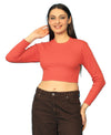 T.T. Women|Stylish Crop Top|Ribbed Slim Fit Full Sleeve Round Neck Trendy Casual Wear Top|Stretchable Cotton Fabric|Tshirt|Top||Coral