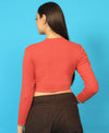 T.T. Women|Stylish Crop Top|Ribbed Slim Fit Full Sleeve Round Neck Trendy Casual Wear Top|Stretchable Cotton Fabric|Tshirt|Top||Coral