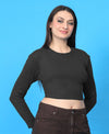 T.T. Women|Stylish Crop Top|Ribbed Slim Fit Full Sleeve Round Neck Trendy Casual Wear Top|Stretchable Cotton Fabric|Tshirt|Top||D.Grey