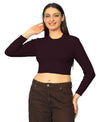 T.T. Women|Stylish Crop Top|Ribbed Slim Fit Full Sleeve Round Neck Trendy Casual Wear Top|Stretchable Cotton Fabric|Tshirt|Top||Plum