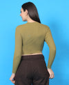 T.T. Women|Stylish Crop Top|Ribbed Slim Fit Full Sleeve Round Neck Trendy Casual Wear Top|Stretchable Cotton Fabric|Tshirt|Top||Dark Green