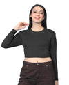 T.T. Women|Stylish Crop Top|Ribbed Slim Fit Full Sleeve Round Neck Trendy Casual Wear Top|Stretchable Cotton Fabric|Tshirt|Top||D.Grey