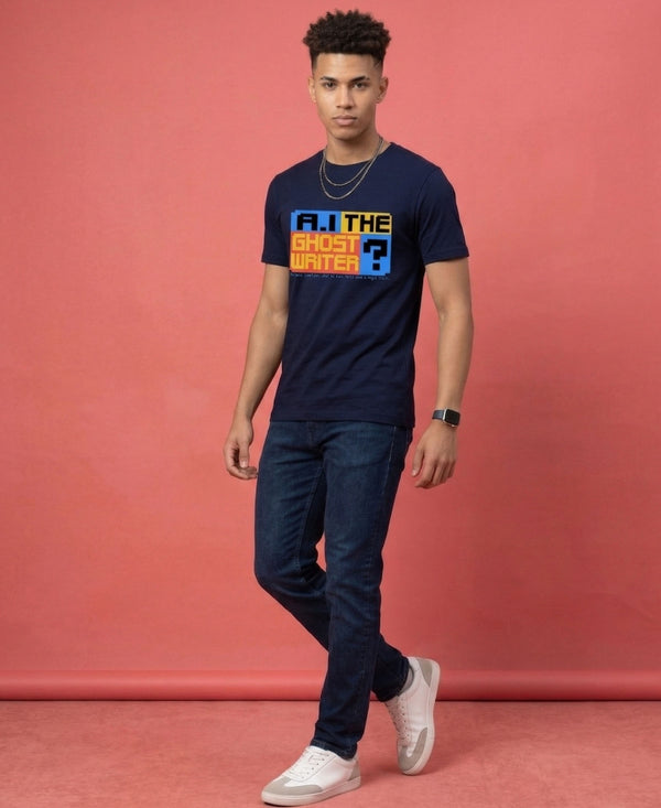 T.T. Men|Graphics Printed Tshirts For Men|Eco Friendly Fabric|Round Neck|Half Sleeves|Cotton Blended Tees For Men|Regular Fit|Big Print|Navy