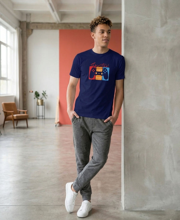 T.T. Men|Graphics Printed Tshirts For Men|Eco Friendly Fabric|Round Neck|Half Sleeves|Cotton Blended Tees For Men|Regular Fit|Big Print|Navy