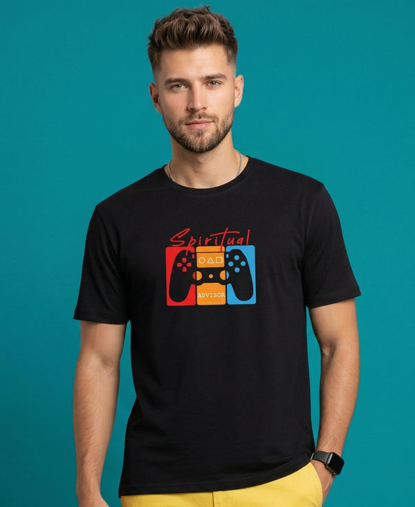 T.T. Men|Graphics Printed Tshirts For Men|Eco Friendly Fabric|Round Neck|Half Sleeves|Cotton Blended Tees For Men|Regular Fit|Big Print|Black