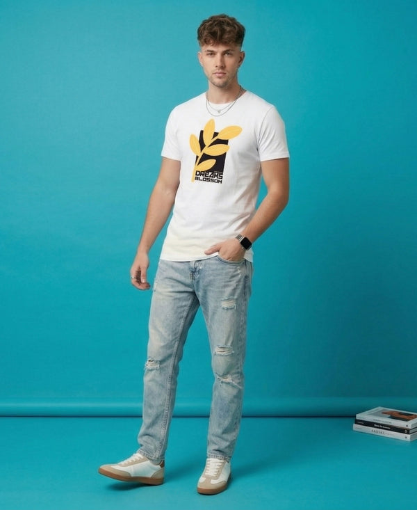 T.T. Men|Graphics Printed Tshirts For Men|Eco Friendly Fabric|Round Neck|Half Sleeves|Cotton Blended Tees For Men|Regular Fit|Big Print|White