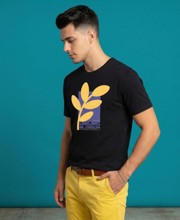 T.T. Men|Graphics Printed Tshirts For Men|Eco Friendly Fabric|Round Neck|Half Sleeves|Cotton Blended Tees For Men|Regular Fit|Big Print|Black