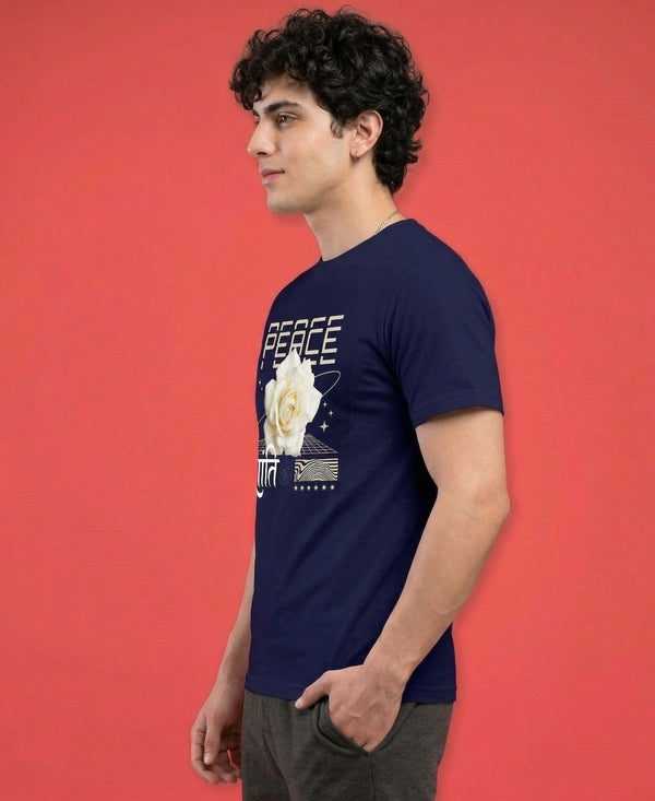 T.T. Men|Graphics Printed Tshirts For Men|Eco Friendly Fabric|Round Neck|Half Sleeves|Cotton Blended Tees For Men|Regular Fit|Big Print|Navy
