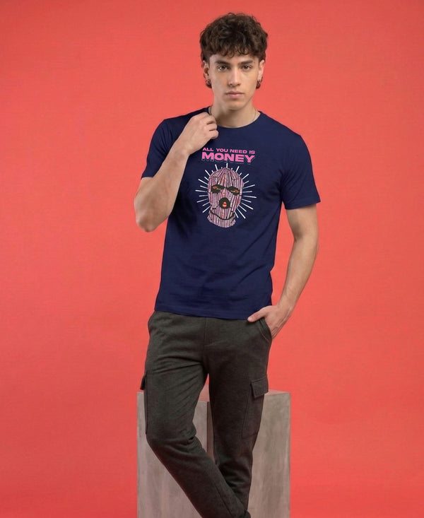 T.T. Men|Graphics Printed Tshirts For Men|Eco Friendly Fabric|Round Neck|Half Sleeves|Cotton Blended Tees For Men|Regular Fit|Big Print|Navy