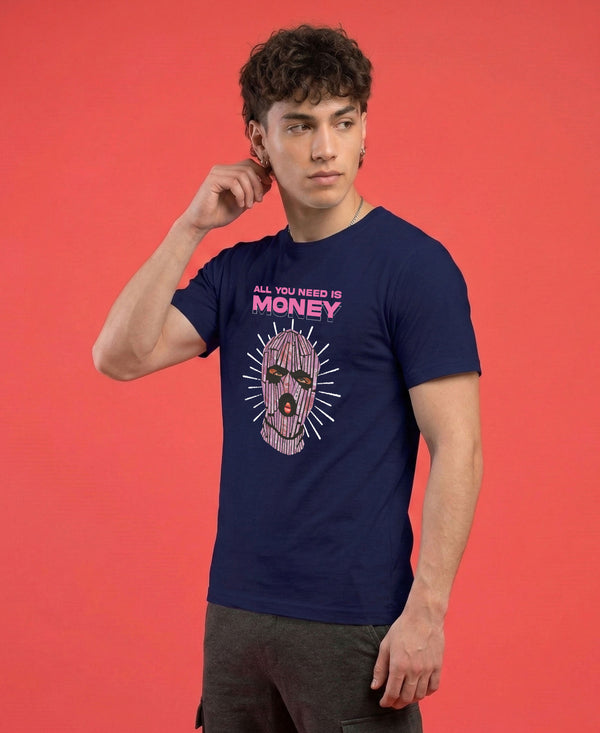 T.T. Men|Graphics Printed Tshirts For Men|Eco Friendly Fabric|Round Neck|Half Sleeves|Cotton Blended Tees For Men|Regular Fit|Big Print|Navy