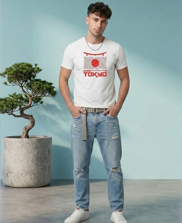 T.T. Men|Graphics Printed Tshirts For Men|Eco Friendly Fabric|Round Neck|Half Sleeves|Cotton Blended Tees For Men|Regular Fit|Big Print|White