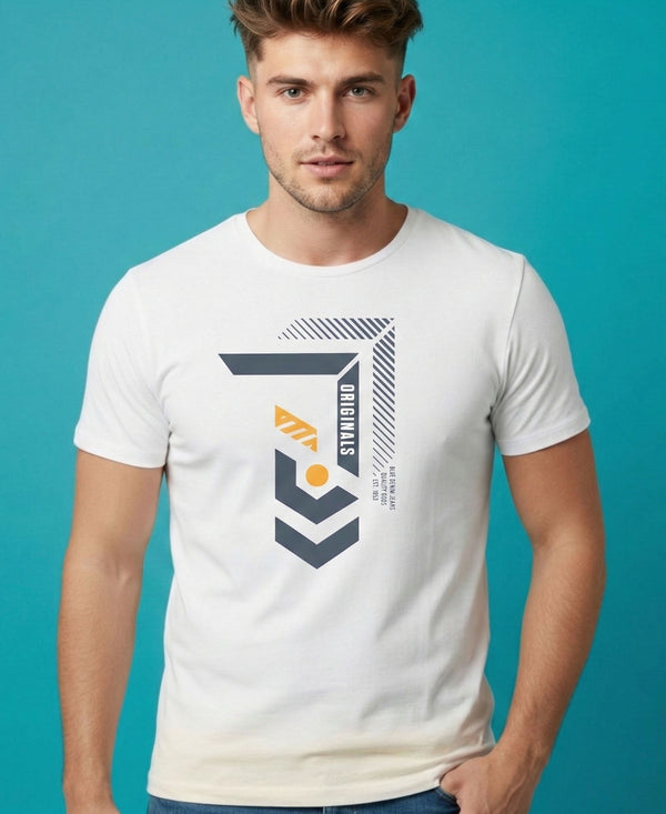 T.T. Men|Graphics Printed Tshirts For Men|Eco Friendly Fabric|Round Neck|Half Sleeves|Cotton Blended Tees For Men|Regular Fit|Big Print|White