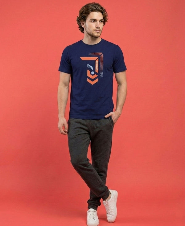 T.T. Men|Graphics Printed Tshirts For Men|Eco Friendly Fabric|Round Neck|Half Sleeves|Cotton Blended Tees For Men|Regular Fit|Big Print|Navy