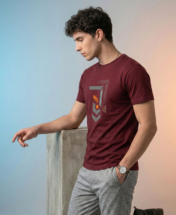 T.T. Men|Graphics Printed Tshirts For Men|Eco Friendly Fabric|Round Neck|Half Sleeves|Cotton Blended Tees For Men|Regular Fit|Big Print|Maroon