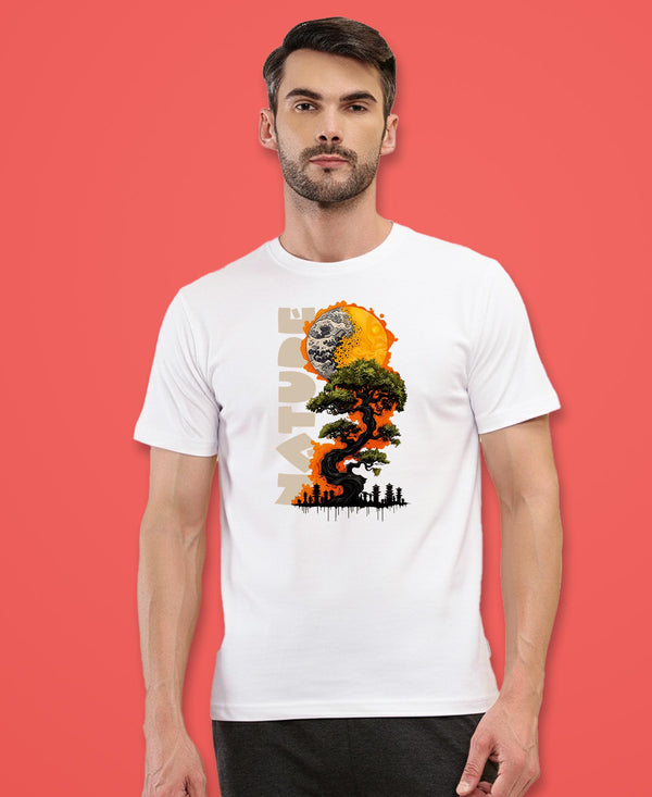 T.T. Men|Graphics Printed Tshirts For Men|Eco Friendly Fabric|Round Neck|Half Sleeves|Cotton Blended Tees For Men|Regular Fit|Big Print|White