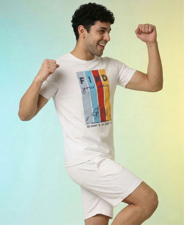 T.T. Men|Graphics Printed Tshirts For Men|Eco Friendly Fabric|Round Neck|Half Sleeves|Cotton Blended Tees For Men|Regular Fit|Big Print|White