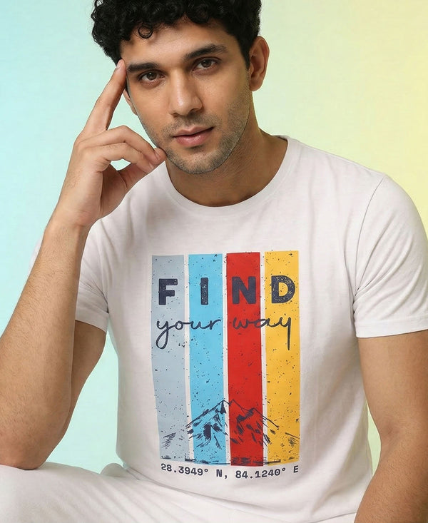 T.T. Men|Graphics Printed Tshirts For Men|Eco Friendly Fabric|Round Neck|Half Sleeves|Cotton Blended Tees For Men|Regular Fit|Big Print|White