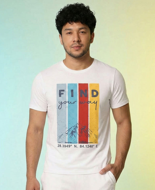 T.T. Men|Graphics Printed Tshirts For Men|Eco Friendly Fabric|Round Neck|Half Sleeves|Cotton Blended Tees For Men|Regular Fit|Big Print|White