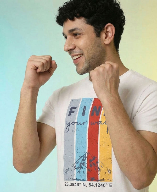 T.T. Men|Graphics Printed Tshirts For Men|Eco Friendly Fabric|Round Neck|Half Sleeves|Cotton Blended Tees For Men|Regular Fit|Big Print|White