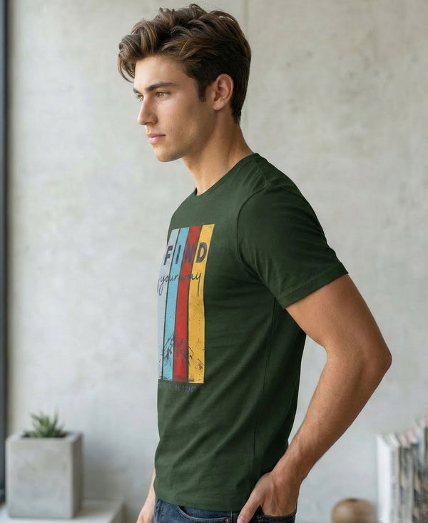 T.T. Men|Graphics Printed Tshirts For Men|Eco Friendly Fabric|Round Neck|Half Sleeves|Cotton Blended Tees For Men|Regular Fit|Big Print|Olive