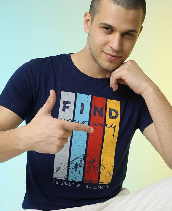 T.T. Men|Graphics Printed Tshirts For Men|Eco Friendly Fabric|Round Neck|Half Sleeves|Cotton Blended Tees For Men|Regular Fit|Big Print|Navy