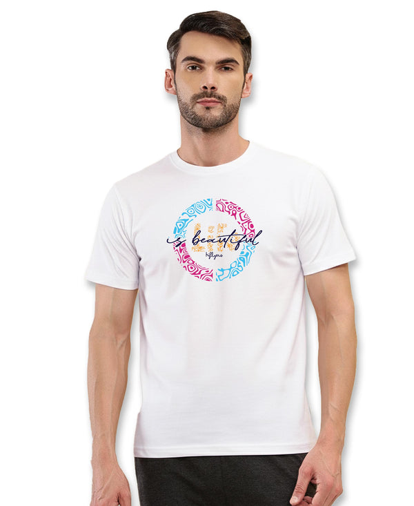 T.T. Men|Graphics Printed Tshirts For Men|Eco Friendly Fabric|Round Neck|Half Sleeves|Cotton Blended Tees For Men|Regular Fit|Big Print|White