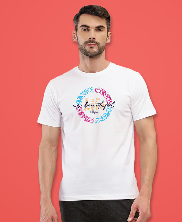 T.T. Men|Graphics Printed Tshirts For Men|Eco Friendly Fabric|Round Neck|Half Sleeves|Cotton Blended Tees For Men|Regular Fit|Big Print|White
