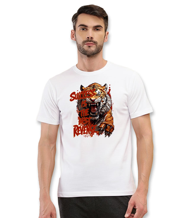 T.T. Men|Graphics Printed Tshirts For Men|Eco Friendly Fabric|Round Neck|Half Sleeves|Cotton Blended Tees For Men|Regular Fit|Big Print|White