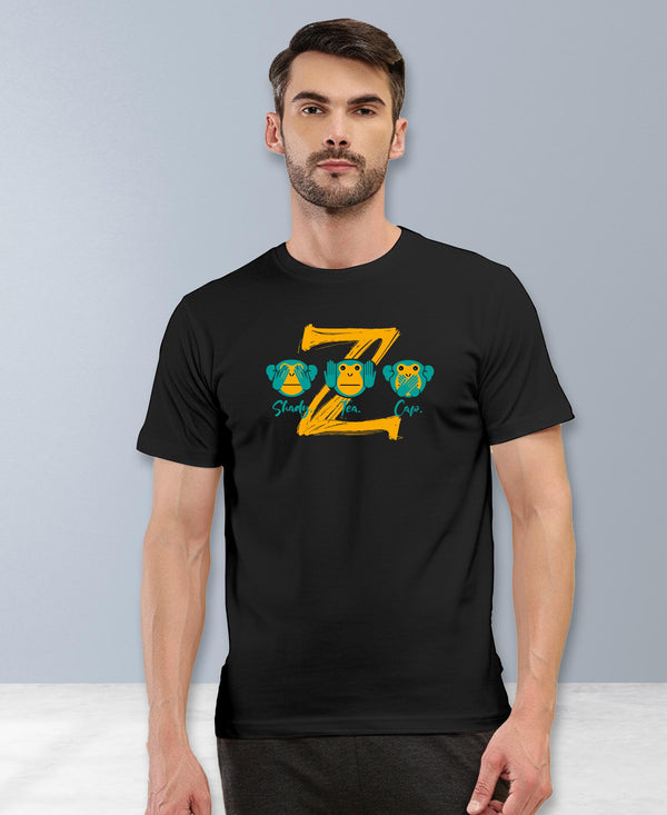 T.T. Men|Graphics Printed Tshirts For Men|Eco Friendly Fabric|Round Neck|Half Sleeves|Cotton Blended Tees For Men|Regular Fit|Big Print|Black