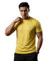 T.T. Men Dri-Fit Polyester Dot- Knit Fabric Round Neck Tees Yellow